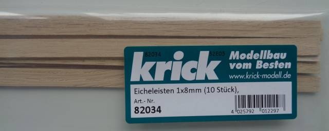 Eichenleisten 1x8mm (10 Stück), 1 m lang