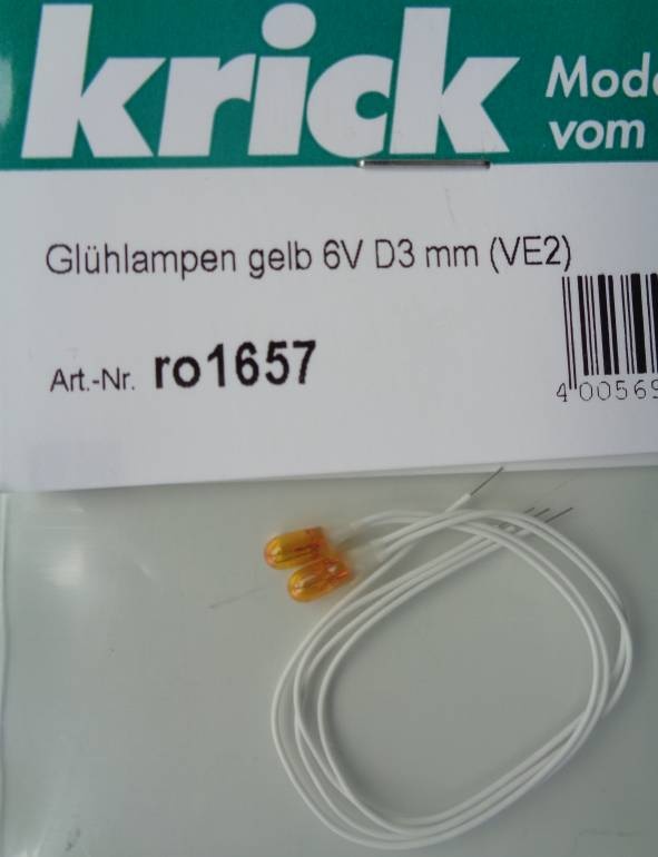 Glühlampen gelb 6V D3 mm,  50 mA, Kabellänge 10 cm, 2  (VE2)