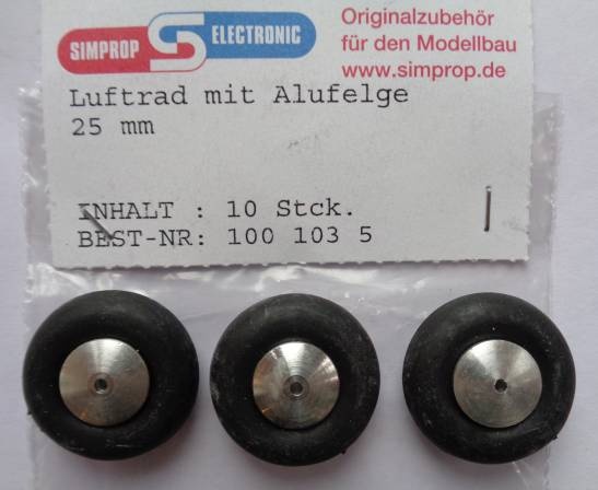 Lufträder m. Alufelge, weich, - 3 Stück - , Außen-Ø  25 mm