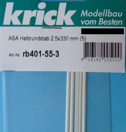 ASA Halbrundstab 2,5x330 mm , 5 Stück