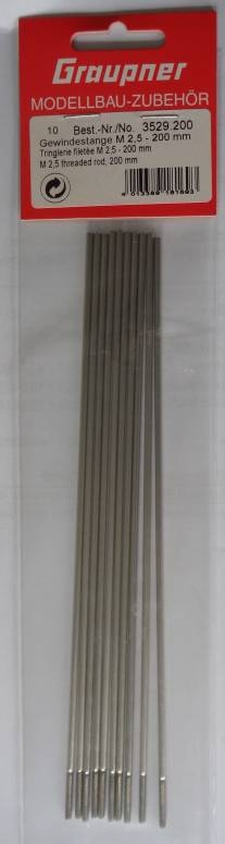 Gewindestange M2,5x200 mm, 8 Stück - Restbestand  /1.1.2022-