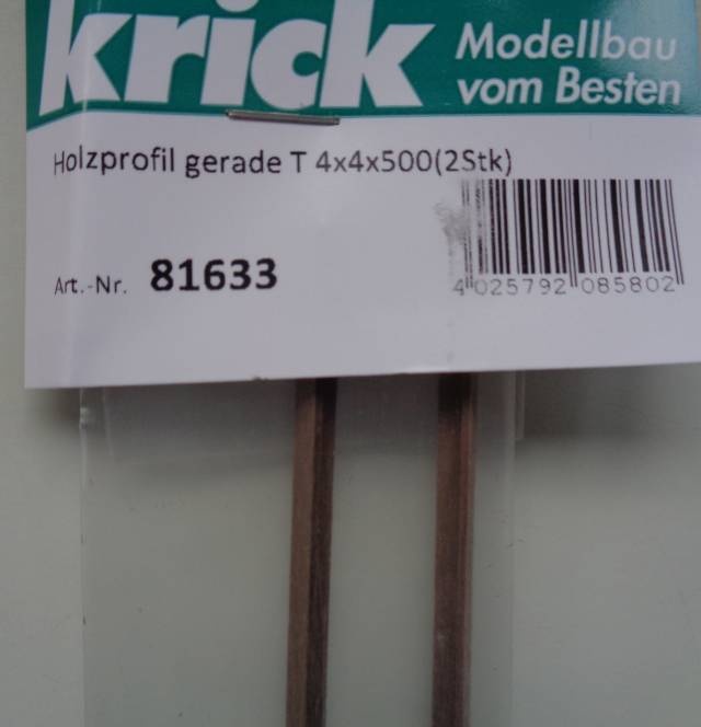 Holzprofil gerade T 4x4x500 mm (2 Stück)