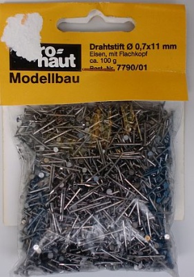 Drahtstifte, Eisen mit Flachkopf, Ø 0,7 x 11 mm