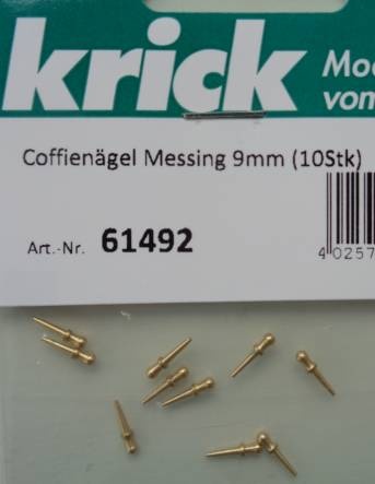 Coffienägel, Messing 9 mm,  10 Stück