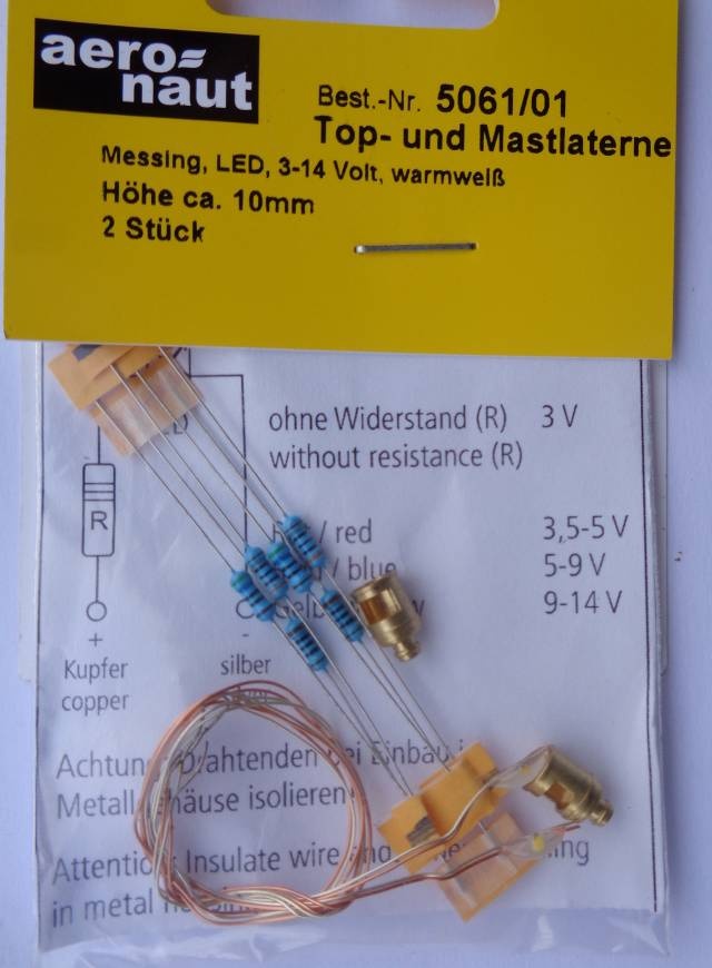 Top- und Mastlaternen 3 V, Ø 6mm, Höhe 10 mm, hell, 2 Stück