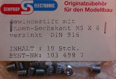 GEWINDESTIFT M 6 X 6, mit Innensechskant, 10 Stück