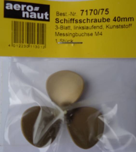 Scale-Schiffsschr.,messingfarbig, M 4, 3-Blatt,40 mm,linksl.