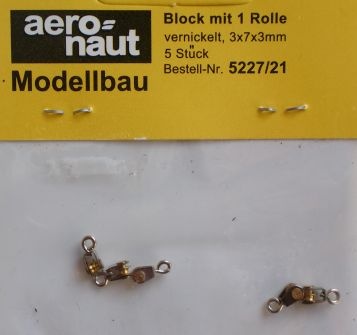Block mit 1 Rolle, vernickelt, 5 Stück,  3x 7mm, 3 mm dick