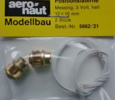 Postionslaternen, 3 V, hell, Ø 12x10 mm, Messing, 2 Stück