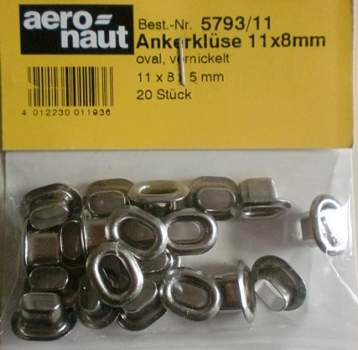 Ankerklüsen, 11x 8 x 5mm, oval, vernickelt, 20 Stück