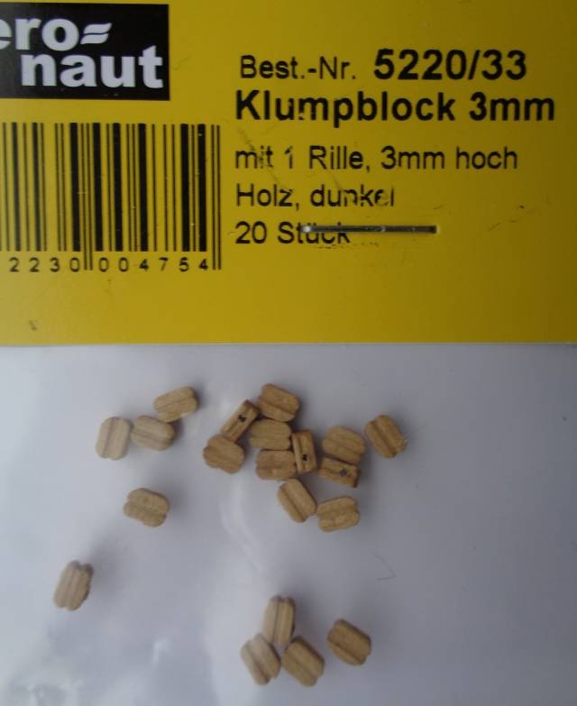 Klumpblock, Holz, dunkel,  mit 1 Rille, 3 mm hoch, 20 Stück