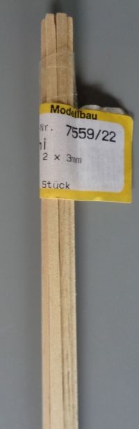 ABACHI-Vierkantleisten  2 x 3 mm, 1 m lang, 10 Stück