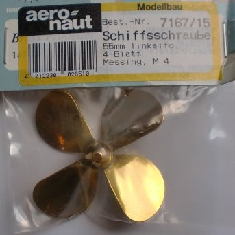 Schiffsschraube, messing, M 4, Ø 55 L, 4-Blatt