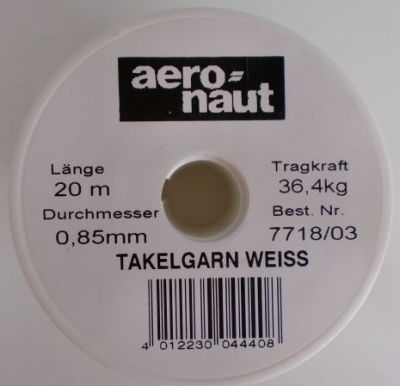 Takelgarn, weiß, Stärke 0,8 mm, Rolle a 20 m